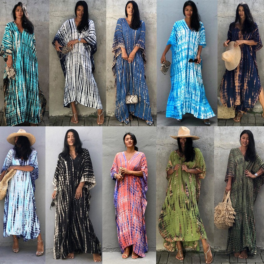 Cover Up Kaftan - ชุดคลุมชายหาดสำหรับผู้หญิงไซส์ใหญ่ ชุดคลุมยาวแบบสบายๆ ชุดคลุมว่ายน้ำ