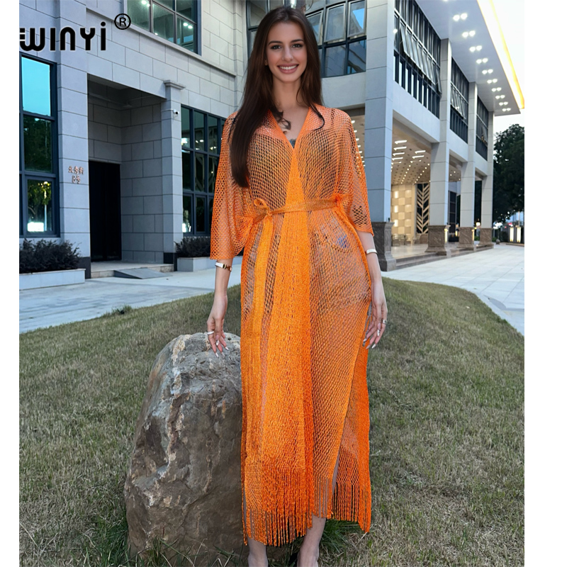 Cover Up Kaftan - Winyi ชุดเดรสเซ็กซี่กิโมโนชายหาดมีสายรัดพร้อมเข็มขัดหรูหราชุดสำหรับเดินชายหาดสำหรับชุดเดรสชายหาดผู้หญิง