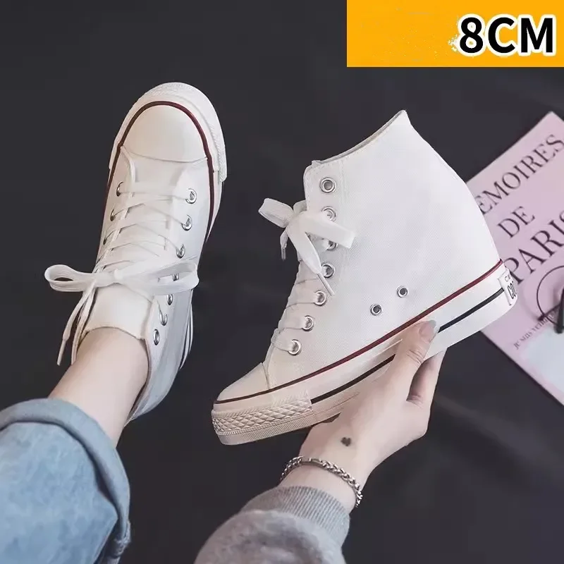 Wedge Espadrille Women - รองเท้าผ้าใบพื้นหนา 8 ซม. สำหรับผู้หญิง รองเท้าส้นสูงแบบซ่อน สไตล์ลำลอง