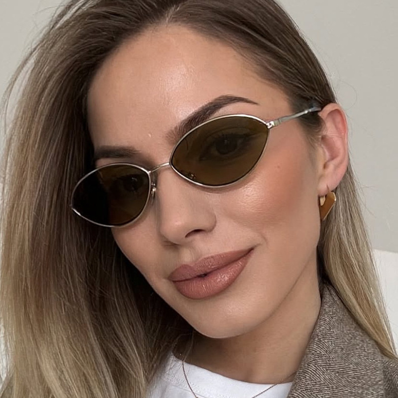 Sunglasses Cat Eye - แว่นกันแดดทรงแคทอายสไตล์เรโทรสำหรับผู้หญิง แบรนด์ดีไซน์ทรงรี แว่นกันแดดแฟชั่น แว่นกันแดดผู้ชาย กรอบโลหะ แว่นตาสไตล์วินเทจ