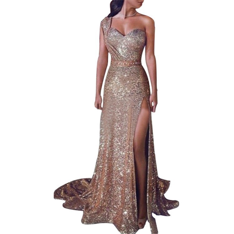 Maxi Dress Halter - ชุดราตรีหรูหรา ชุดเดรสยาวแบบผูกคอ ชุดเดรสลายทอง ชุดเดรสคอวี ชุดราตรียาวถึงพื้น ชุดเดรสออกงานแบบไหล่เดียว