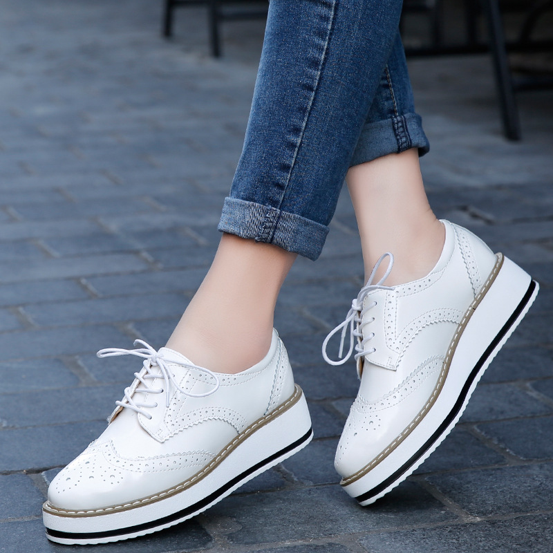 Wedge Espadrille Women - ผู้หญิง Loafers รองเท้าหนังหนาหนา Oxford รองเท้าผู้หญิง Lace