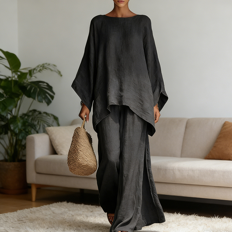Linen Pant Wide - ชุดเซ็ต 2 ชิ้น เสื้อผ้าลินินแฟชั่นใหม่รับฤดูใบไม้ผลิ แขนยาว กางเกงขายาวทรงหลวม