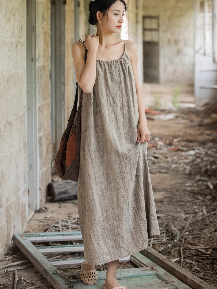 ชุดเดรสผ้าฝ้ายลินินทรงเอไลน์สไ - Linen Dress Wrap บทวิจารณ์และราคา