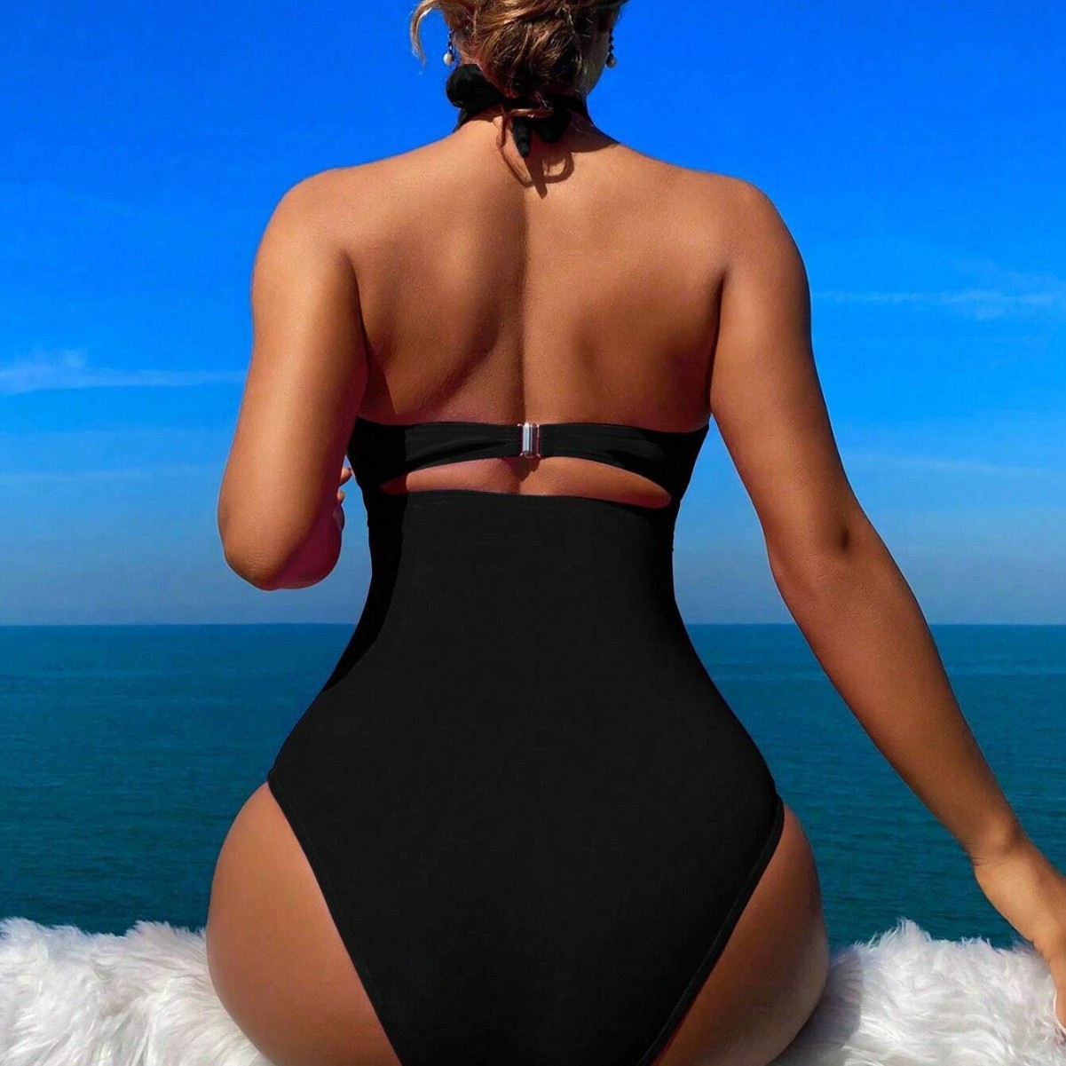 ชุดว่ายน้ำผู้หญิงแบบผูกคอ สีดำ - Swimsuit Bikini Ruched บทวิจารณ์และราคา