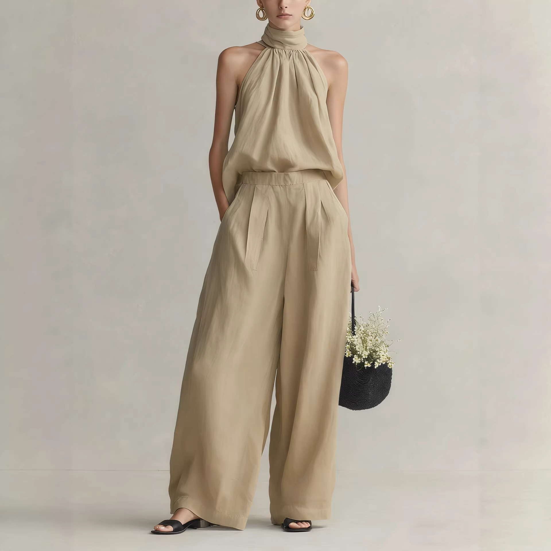 ชุดลำลองสำหรับผู้หญิง ฤดูร้อนป - Linen Pant Wide บทวิจารณ์และราคา