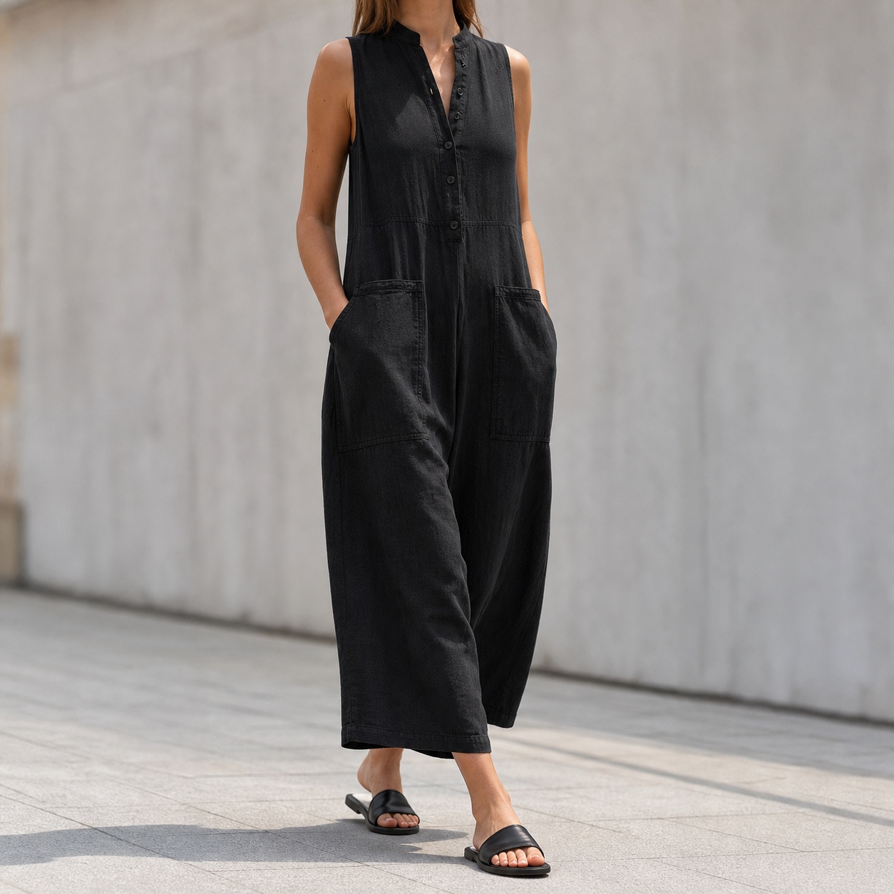 ชุดจั๊มสูทผู้หญิงแบบไม่มีแขน ค - Jumpsuit Linen Relaxed บทวิจารณ์และราคา