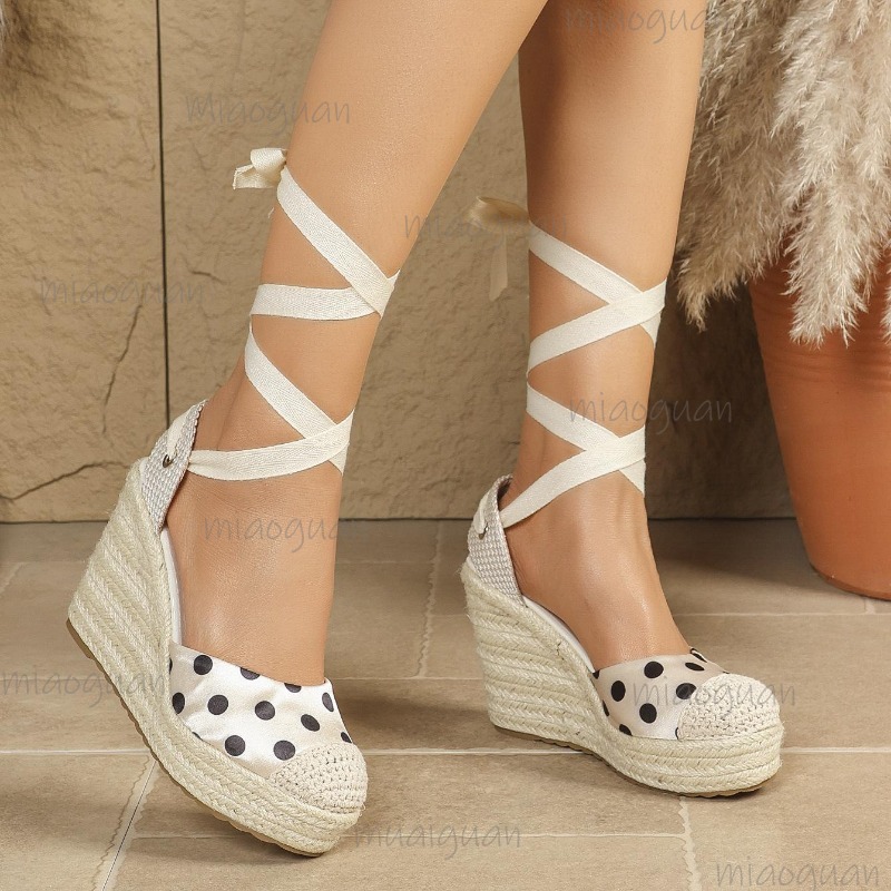 รองเท้าส้นเตารีดแบบสานลายจุดสำ - Wedge Espadrille Women บทวิจารณ์และราคา