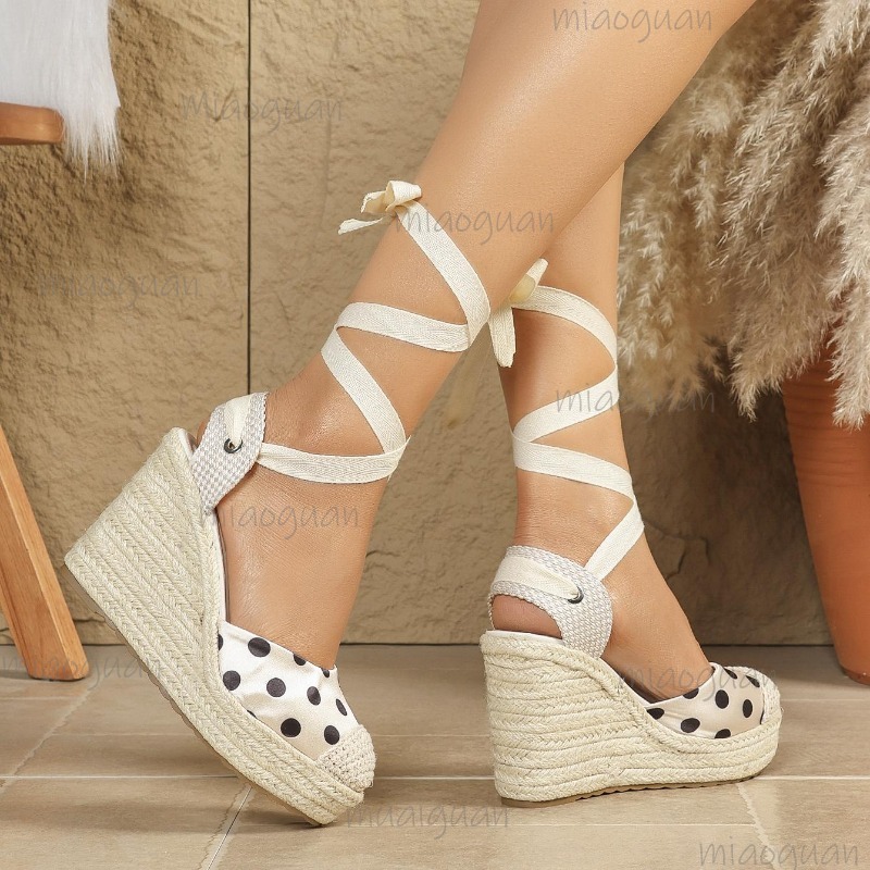 รองเท้าส้นเตารีดแบบสานลายจุดสำ - Wedge Espadrille Women บทวิจารณ์และราคา