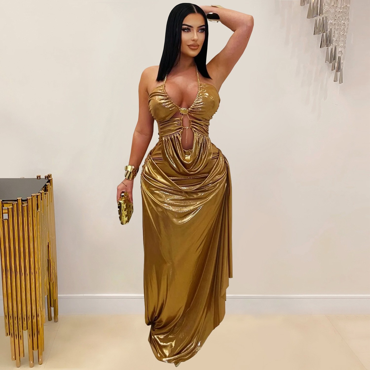 ชุดราตรีงานพรอมสำหรับแขกในงานแ - Maxi Dress Halter บทวิจารณ์และราคา