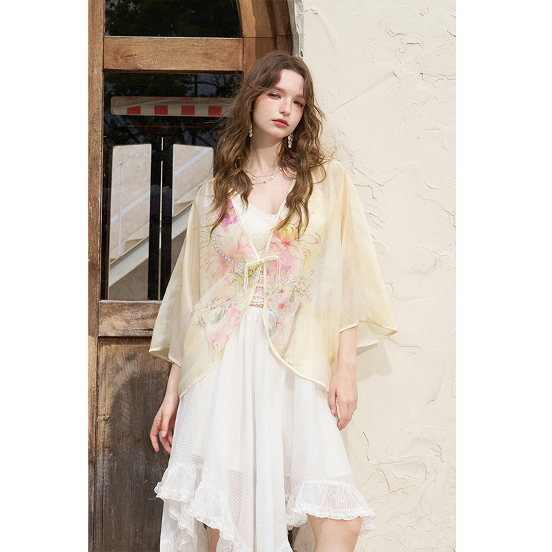 เสื้อคลุมกิโมโนแบบกระดุมลายกบส - Kimono Sheer Floral บทวิจารณ์และราคา