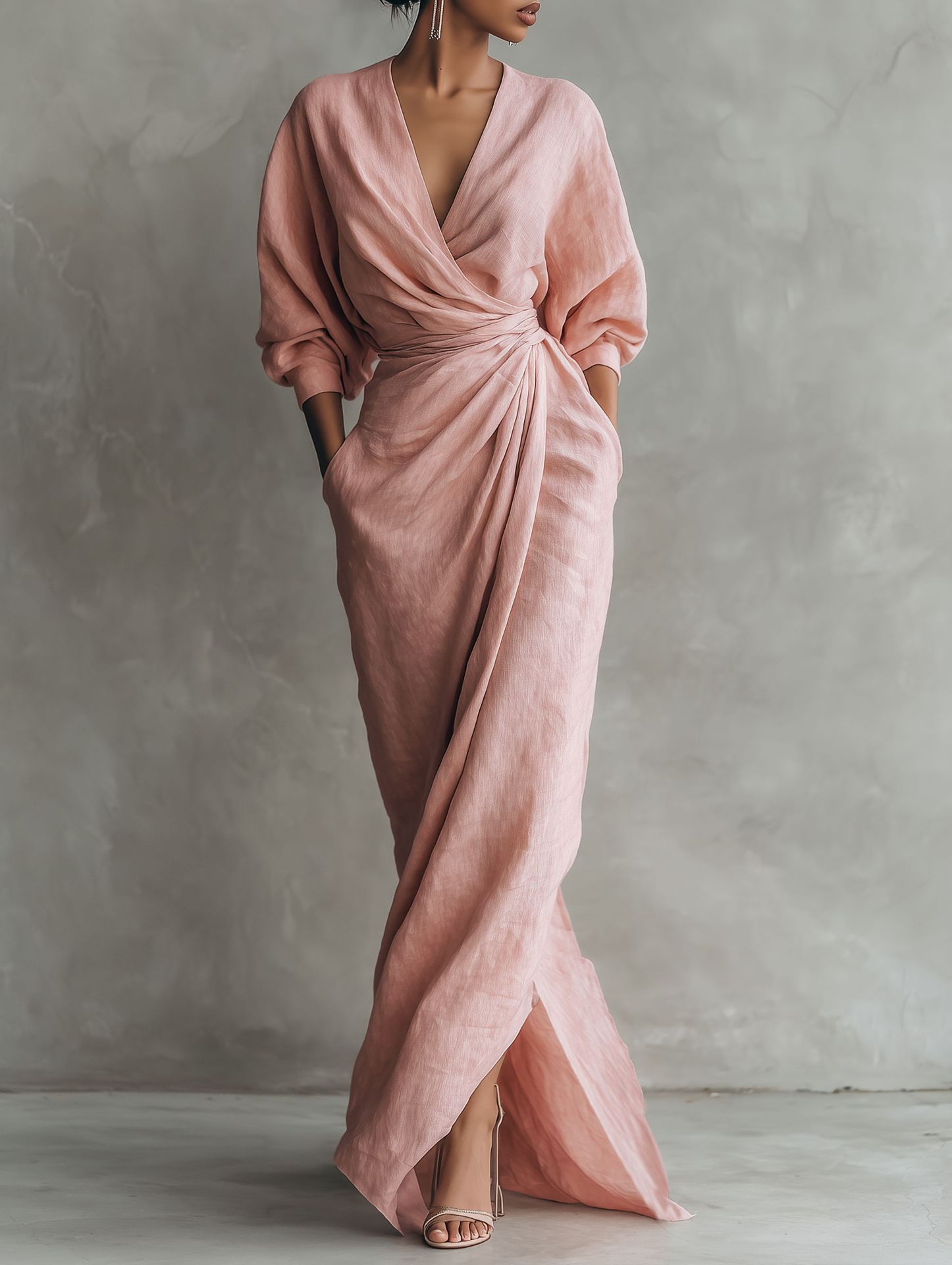 เดรสยาวผ้าลินินผสมสำหรับผู้หญิ - Linen Dress Wrap บทวิจารณ์และราคา