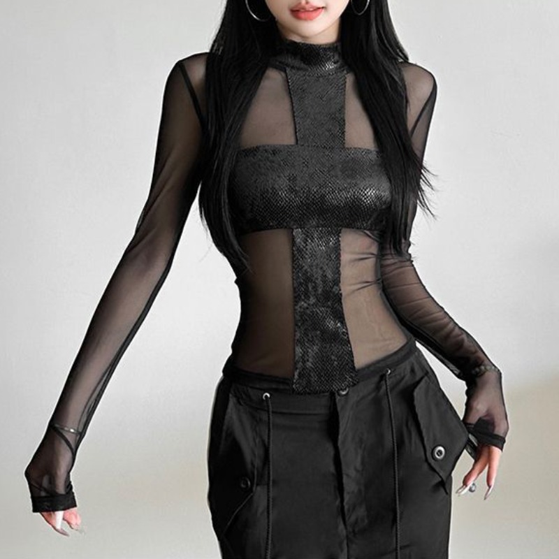 สไตล์อเมริกันตาข่ายแขนยาวเสื้อ - Blouse Off Shoulder บทวิจารณ์และราคา
