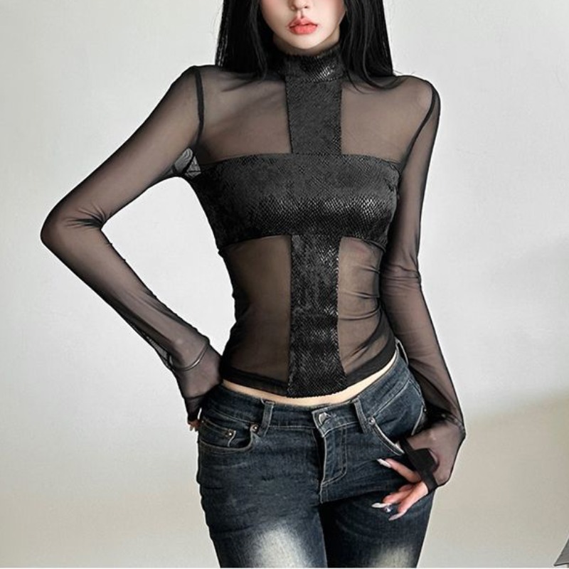 สไตล์อเมริกันตาข่ายแขนยาวเสื้อ - Blouse Off Shoulder บทวิจารณ์และราคา