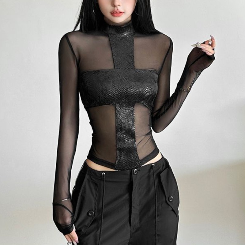 สไตล์อเมริกันตาข่ายแขนยาวเสื้อ - Blouse Off Shoulder บทวิจารณ์และราคา