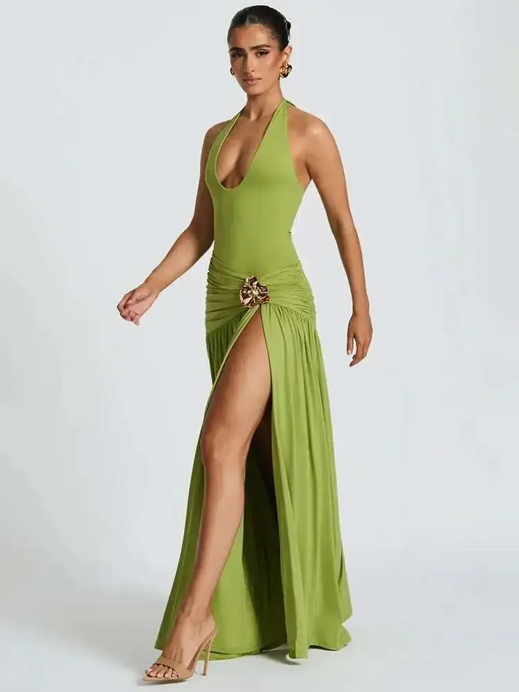 ชุดเดรสยาวเซ็กซี่แบบเปิดหลัง ด - Maxi Dress Halter บทวิจารณ์และราคา