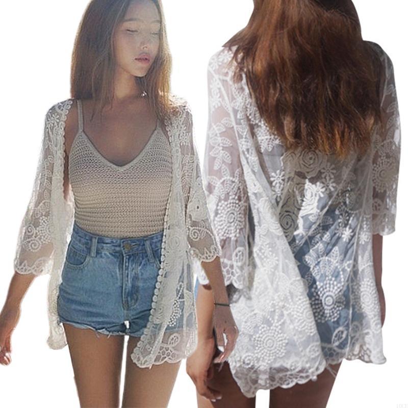 ผู้หญิงลูกไม้เปิดด้านหน้าชุดกิ - Kimono Sheer Floral บทวิจารณ์และราคา