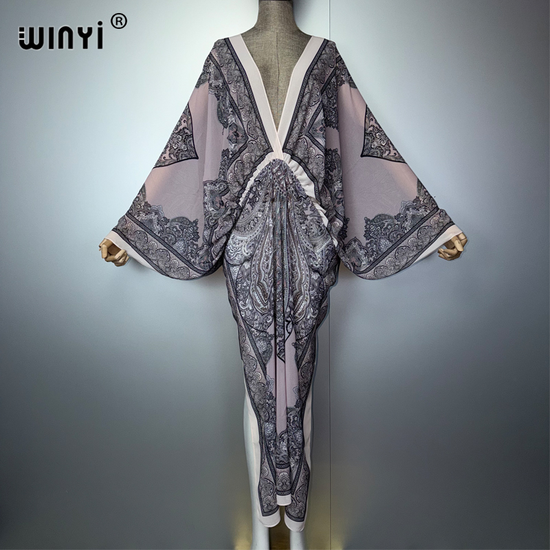 ชุดเดรสคอวี WINYI ลายพิมพ์แบบด - Cover Up Kaftan บทวิจารณ์และราคา