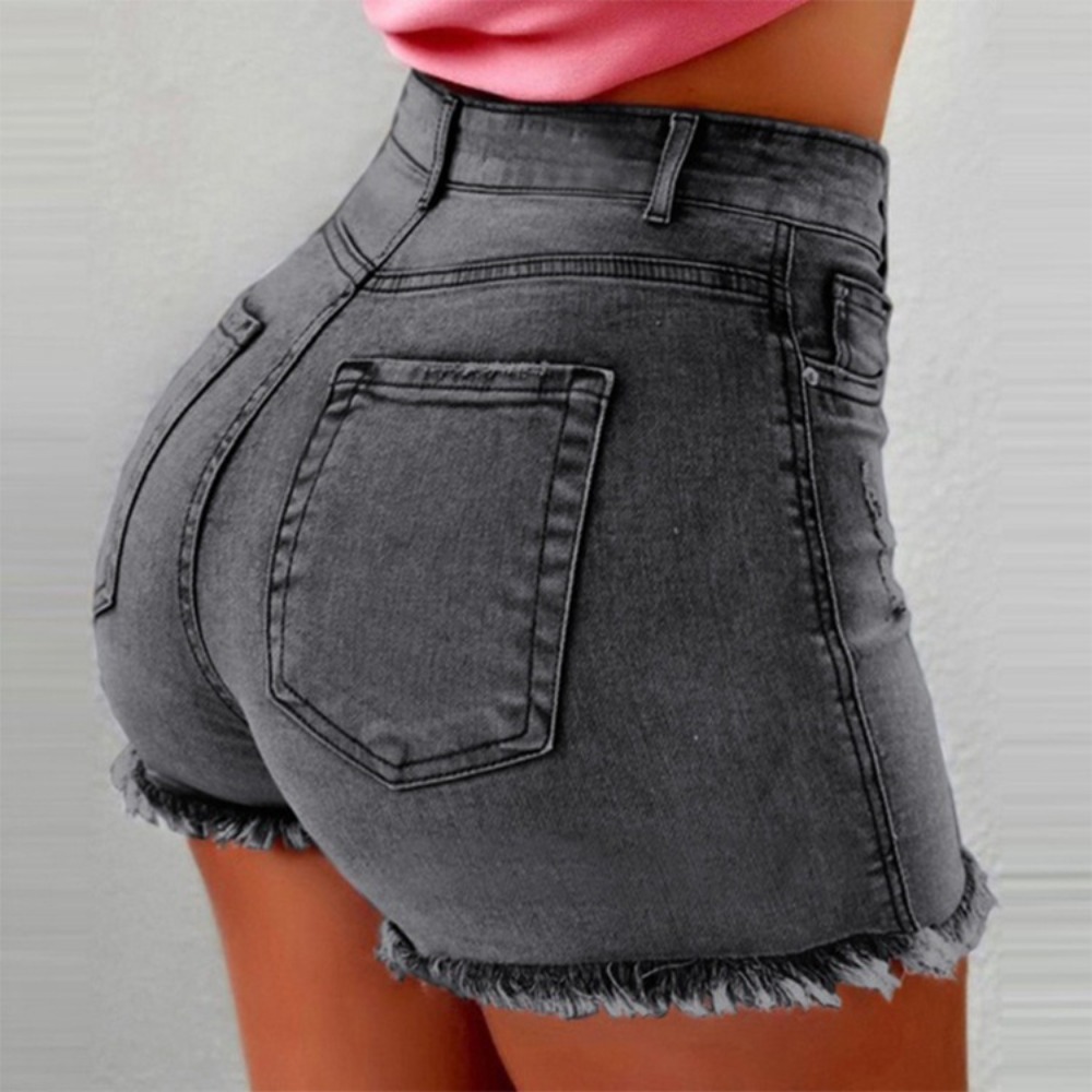 กางเกงยีนส์ขาสั้นเอวสูงสำหรับผ - Shorts Denim Frayed บทวิจารณ์และราคา