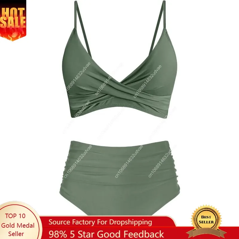 ชุดบิกินี่เอวสูงสำหรับผู้หญิง  - Swimsuit Bikini Ruched บทวิจารณ์และราคา
