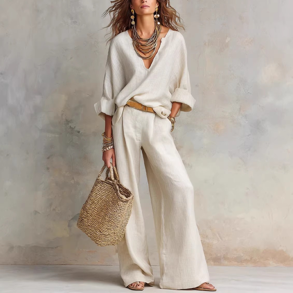 ชุดลำลองสไตล์วินเทจสำหรับผู้หญ - Linen Pant Wide บทวิจารณ์และราคา