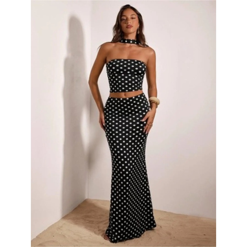ชุดเซ็ตเสื้อครอปเอวสูงลายจุดสไ - Crop Top Crochet บทวิจารณ์และราคา