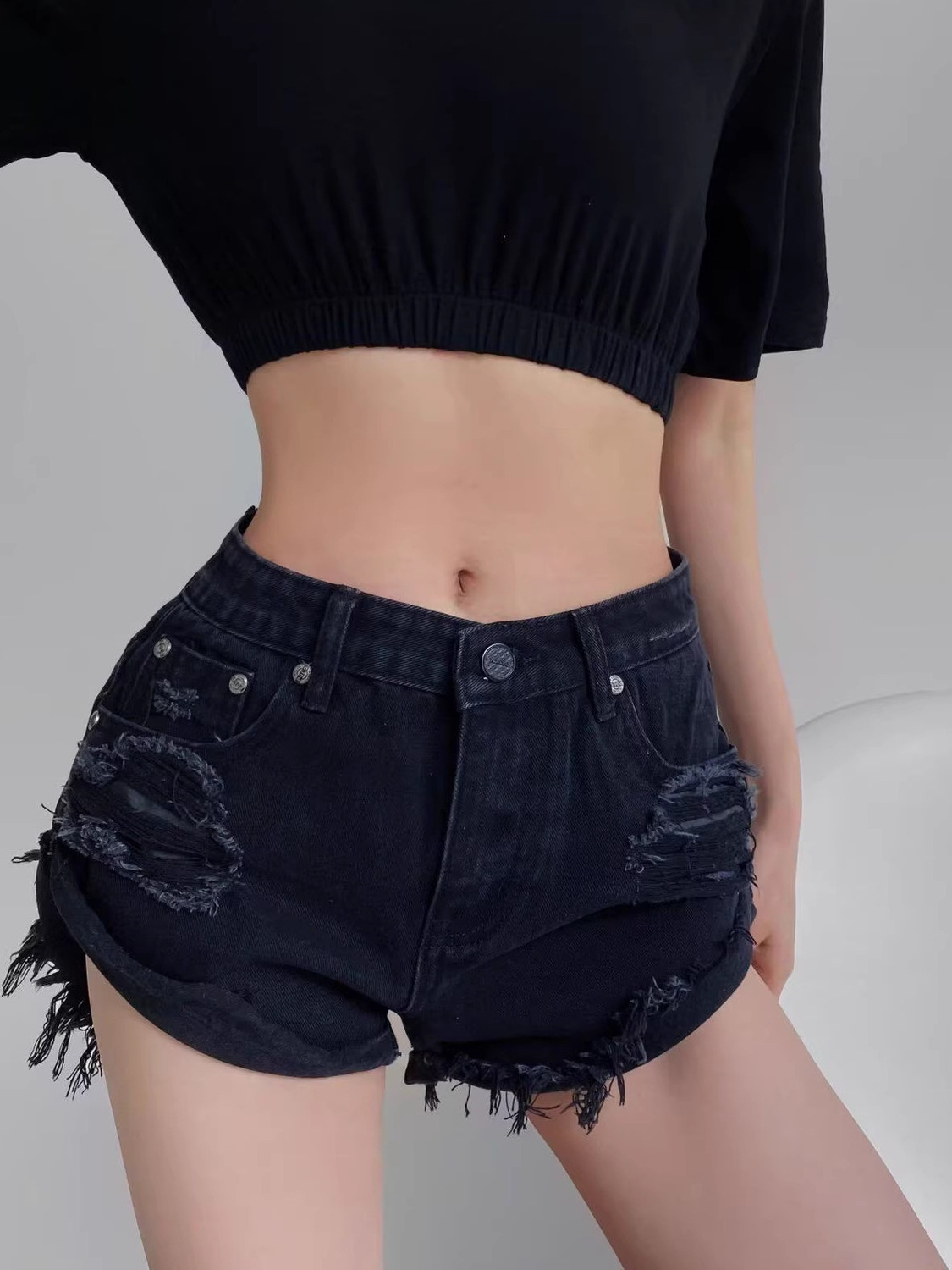 กางเกงยีนส์ขาสั้นเอวต่ำสำหรับผ - Shorts Denim Frayed บทวิจารณ์และราคา