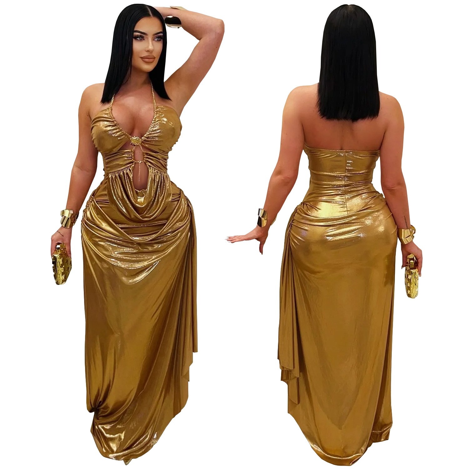 ชุดเดรสสำหรับแขกงานแต่งงาน ชุด - Maxi Dress Halter บทวิจารณ์และราคา