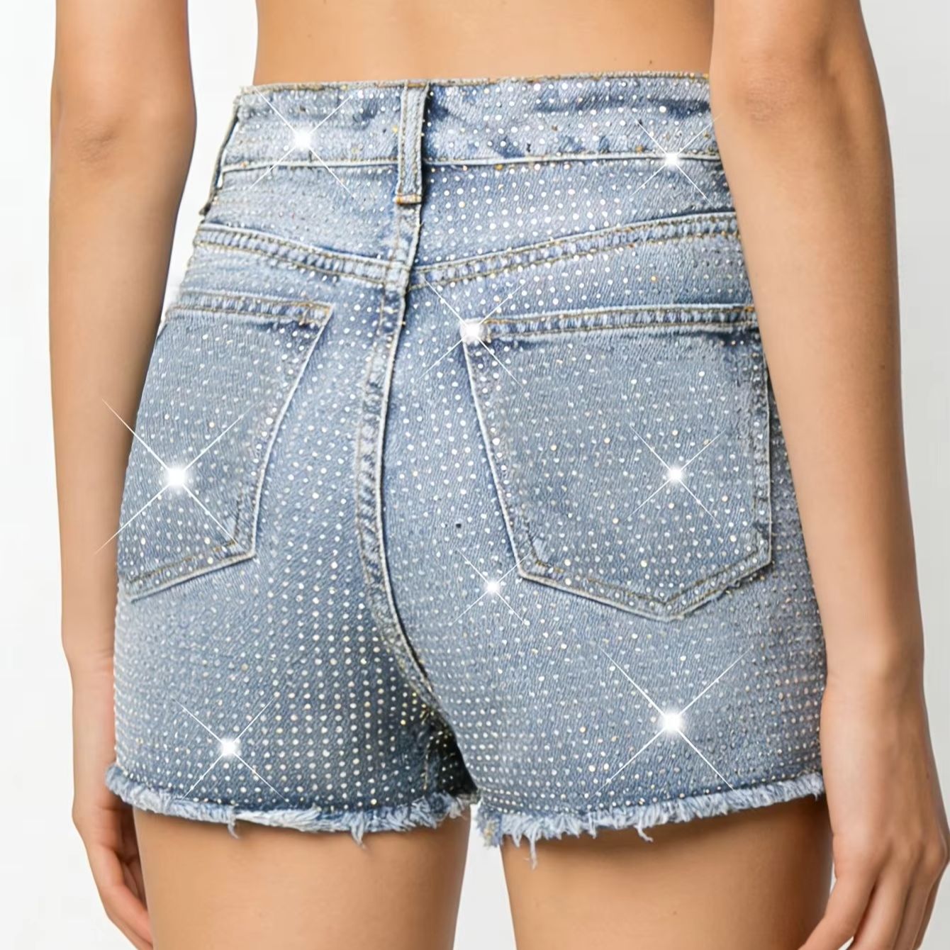 กางเกงยีนส์ขาสั้นสีน้ำเงินแต่ง - Shorts Denim Frayed บทวิจารณ์และราคา