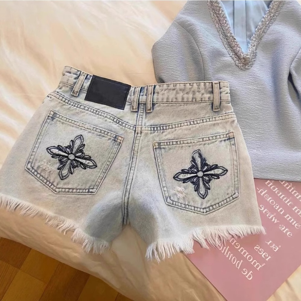 กางเกงยีนส์ขาสั้นทรงตรงเอวสูงป - Shorts Denim Frayed บทวิจารณ์และราคา