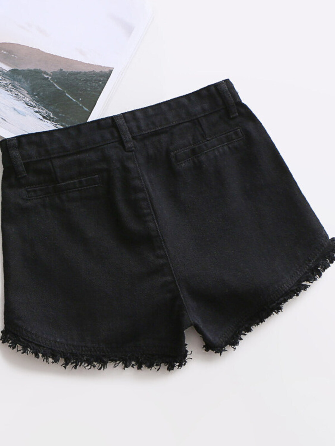 กางเกงยีนส์ขาสั้นเอวสูงสำหรับผ - Shorts Denim Frayed บทวิจารณ์และราคา