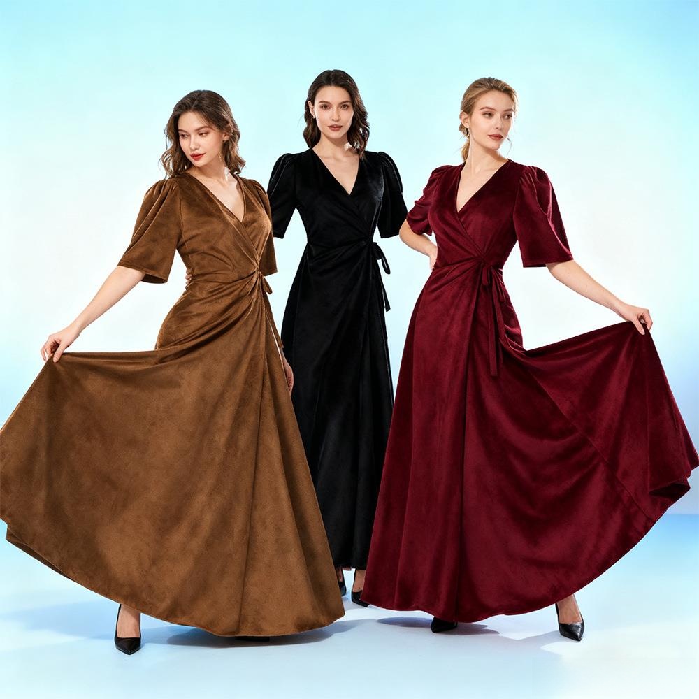 ชุดเดรสกำมะหยี่สีพื้นแบบพันรอบ - Linen Dress Wrap บทวิจารณ์และราคา