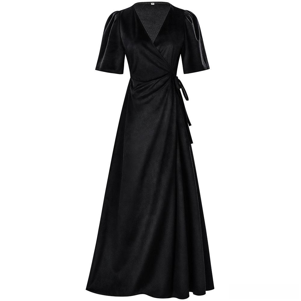 ชุดเดรสกำมะหยี่สีพื้นแบบพันรอบ - Linen Dress Wrap บทวิจารณ์และราคา