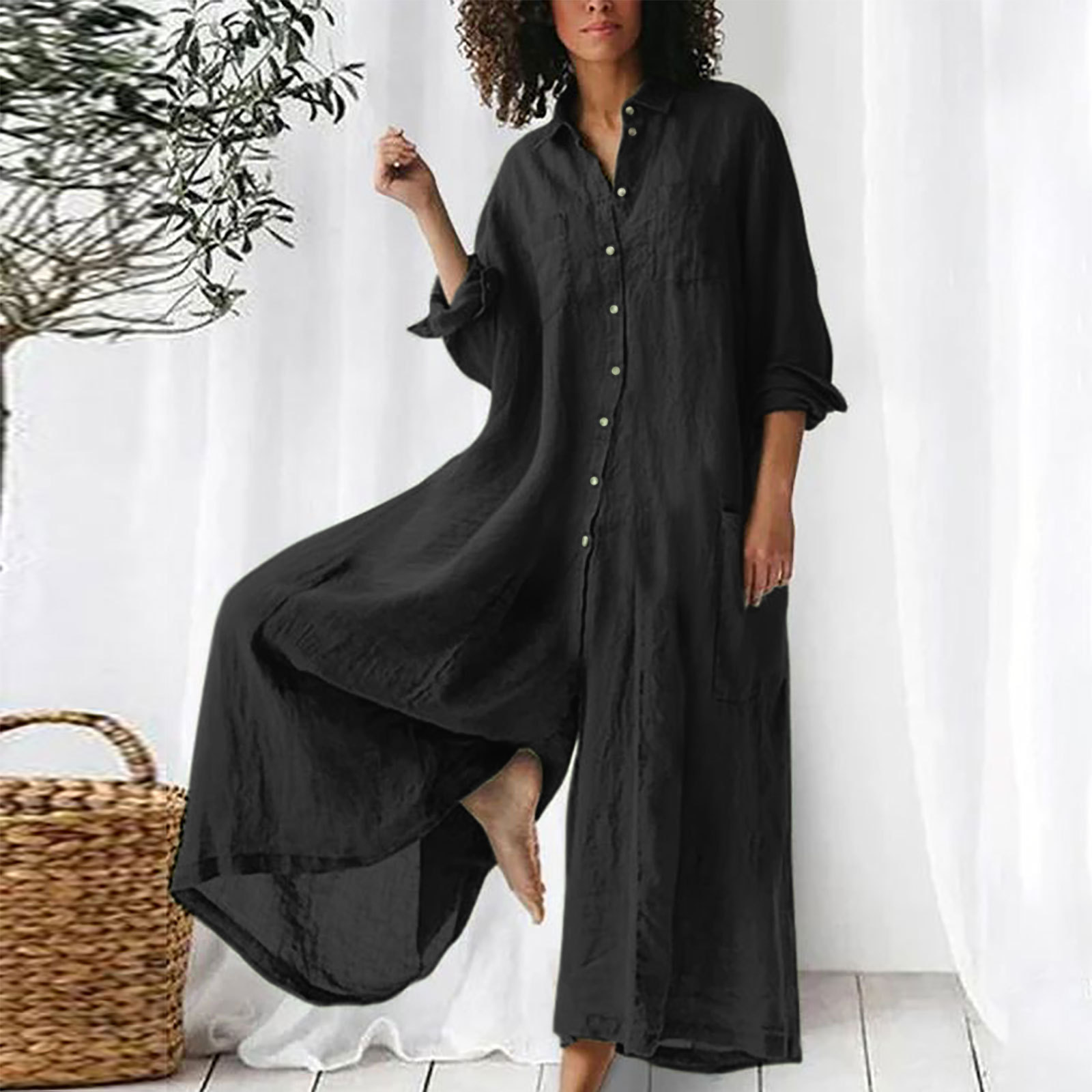จั๊มสูทผู้หญิง จั๊มสูทแขนยาวสำ - Jumpsuit Linen Relaxed บทวิจารณ์และราคา