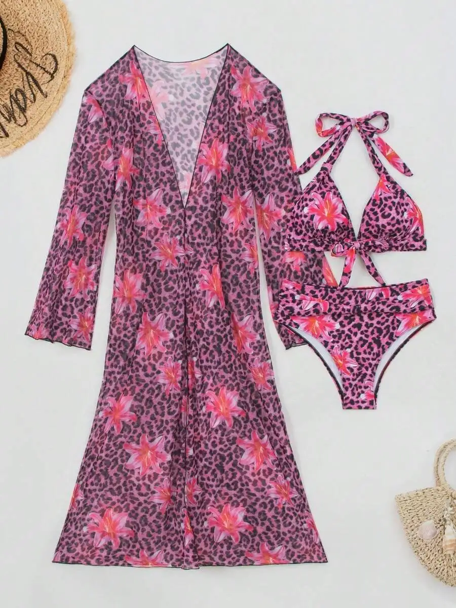 ชุดบิกินี่ลายดอกไม้เสือดาว 3 ช - Kimono Sheer Floral บทวิจารณ์และราคา