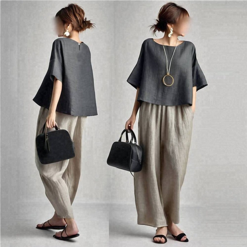 ชุดเซ็ตสองชิ้นสำหรับผู้หญิง เส - Linen Pant Wide บทวิจารณ์และราคา
