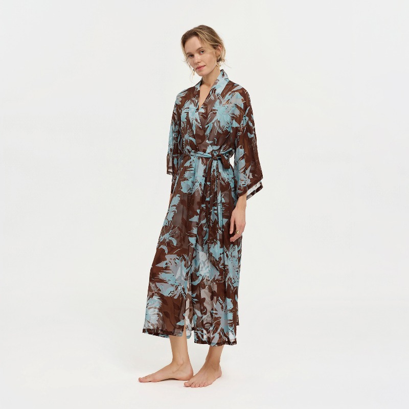 ชุดคลุมอาบน้ำผ้าชีฟองโปร่งแสงล - Kimono Sheer Floral บทวิจารณ์และราคา