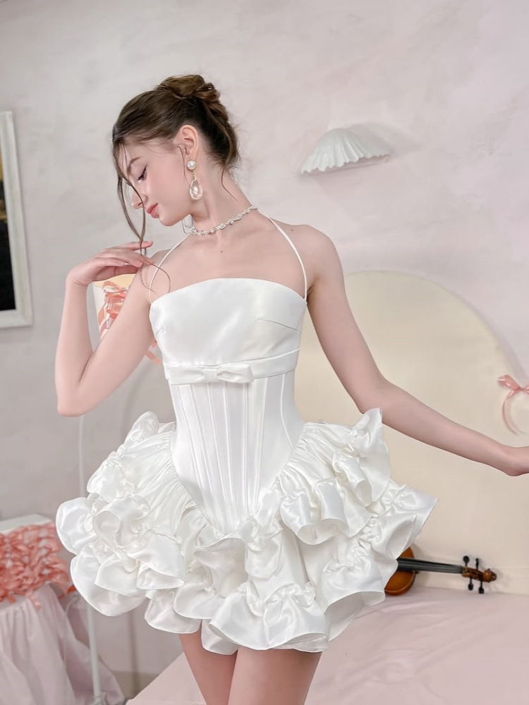 Women Pink White Lace-up Dress - Maxi Dress Halter บทวิจารณ์และราคา