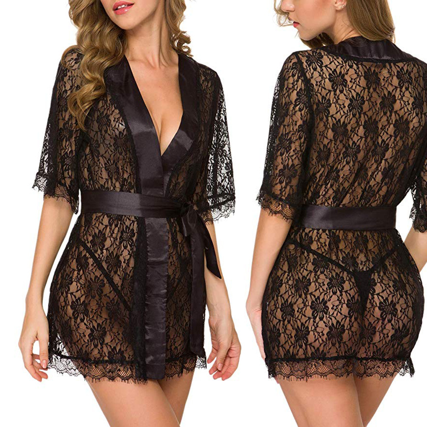 ชุดนอนลูกไม้ลายดอกไม้ คอวี สำห - Kimono Sheer Floral บทวิจารณ์และราคา